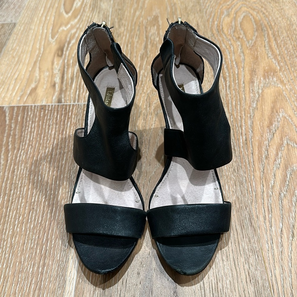 Louise et Cie black leather wedges